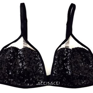 NWT*SEXY SPANGLE*MESH BIKINI TOP BRA--BLACK&NUDE